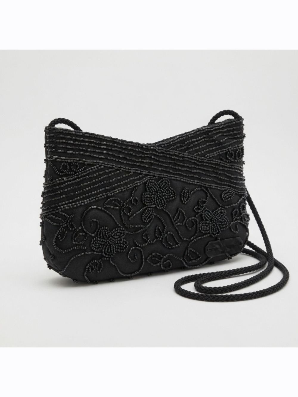 Vintage La Regale Black Beaded Floral Evening Bag – Stunning Crossbody Clutch